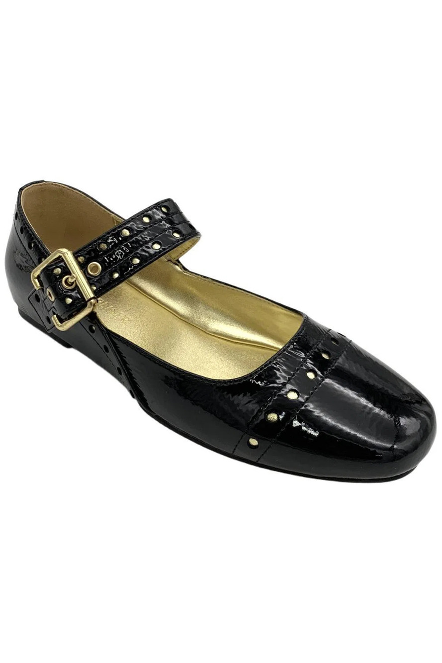 Donald Pliner Women's Liane Buckled Ballet Flats Crinkle Patent Black - Medium